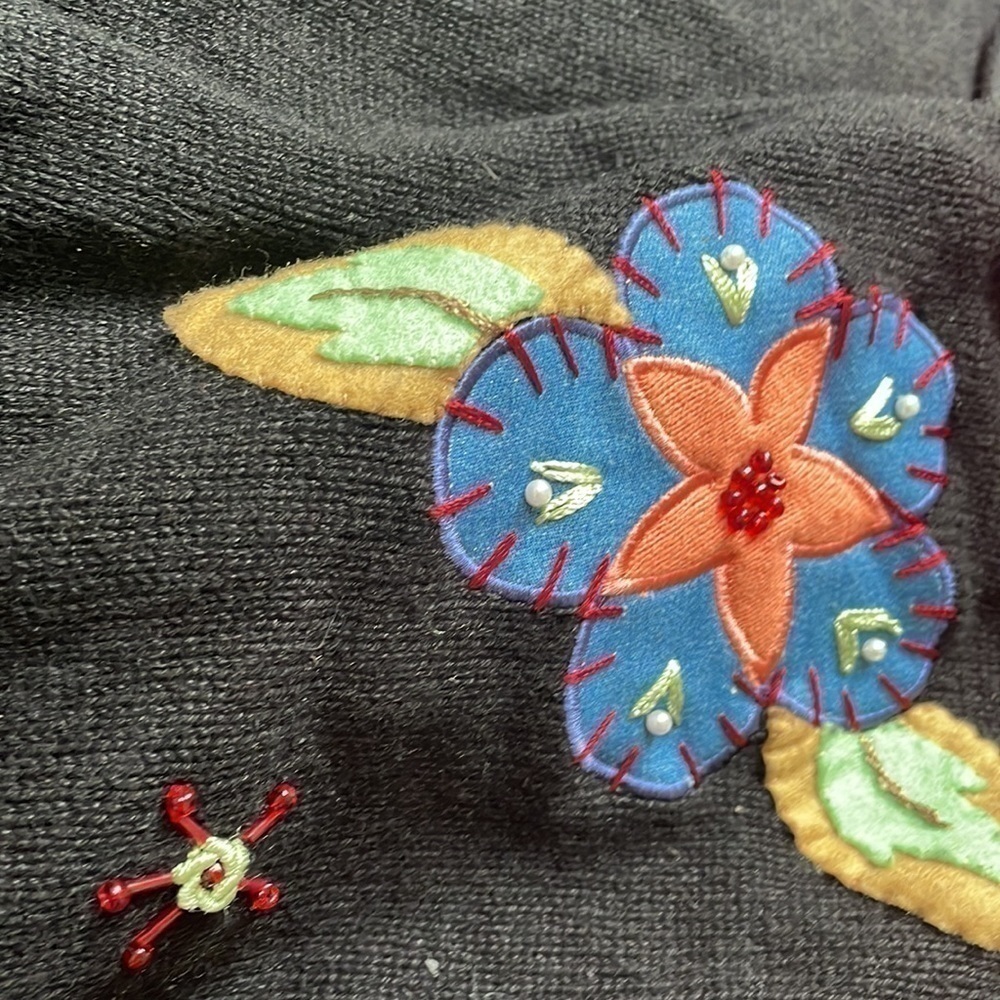 Storybook knits one of a kind wool blend embroidered beaded floral cardigan S - Picture 9 of 13